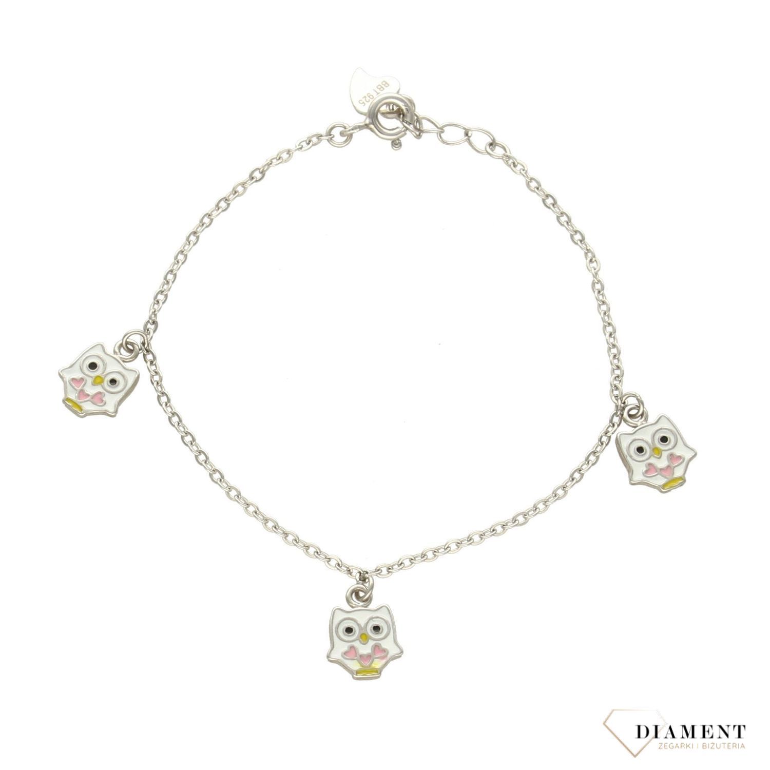 Bransoletka srebrna dla dziewczynki białe sowy A0 21.jpg